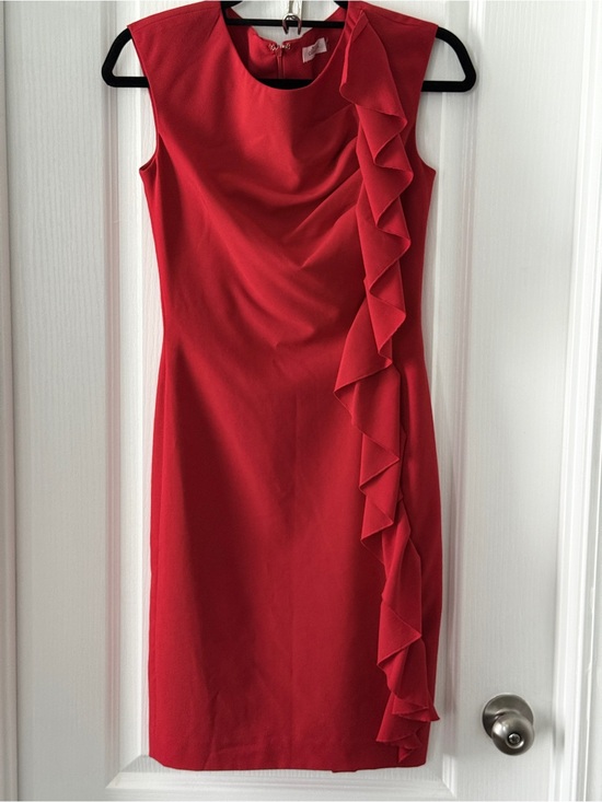 Calvin Klein Dresses & Skirts - Calvin Klein Red Ruffle Sheath Dress Women’s Size 2